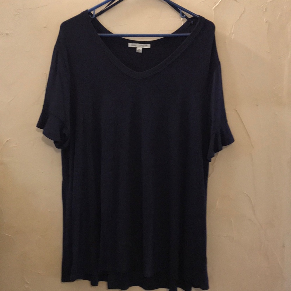 Beautiful Blue V neck Top with Ruffled Sleeves